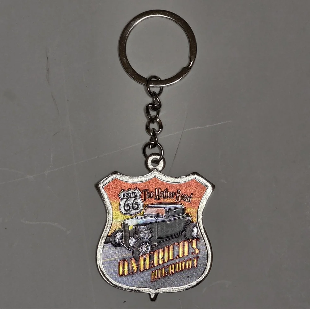 Vintage Car Keychain Celebrating Route 66 Harley Davidson Biker Accessories